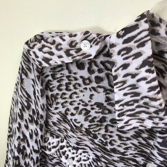 DKNY NEW Sheer Animal Print Blouse Lightweight Buttons Shirt Tunic Long Pocket M - Picture 11 of 14